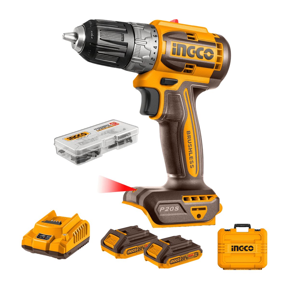 INGCO TOOLS - Taladro atornillador 52nm + 2 baterias 2ah y cargador Ingco