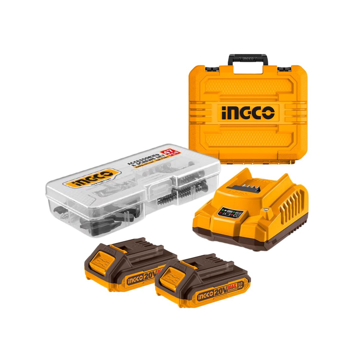 INGCO TOOLS - Taladro atornillador 52nm + 2 baterias 2ah y cargador Ingco
