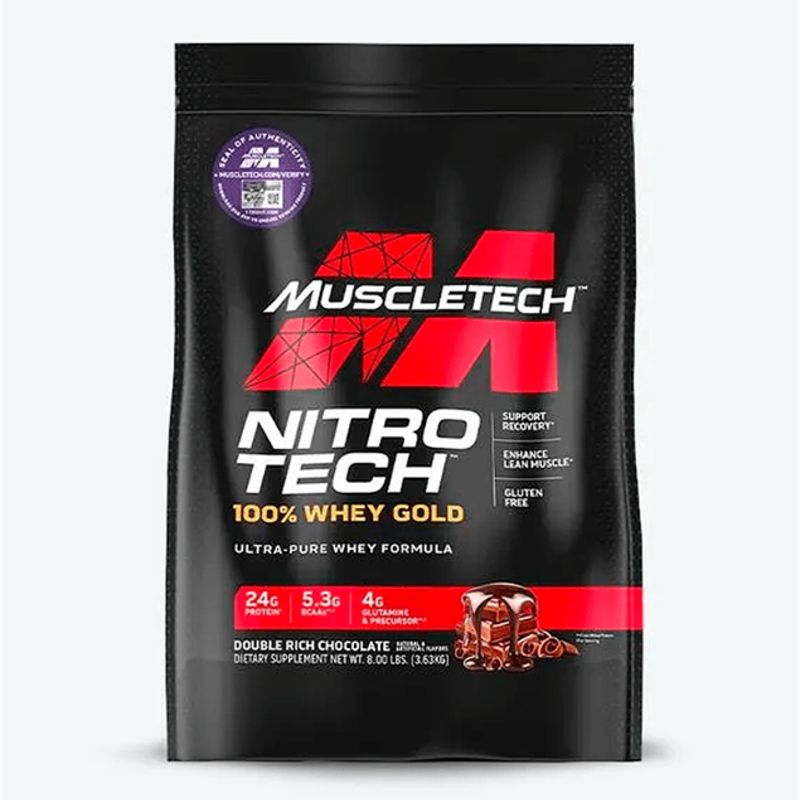 MUSCLETECH - NITRO TECH 100% WHEY GOLD DOUBLE RICH CHOCOLATE 8LB 363KG