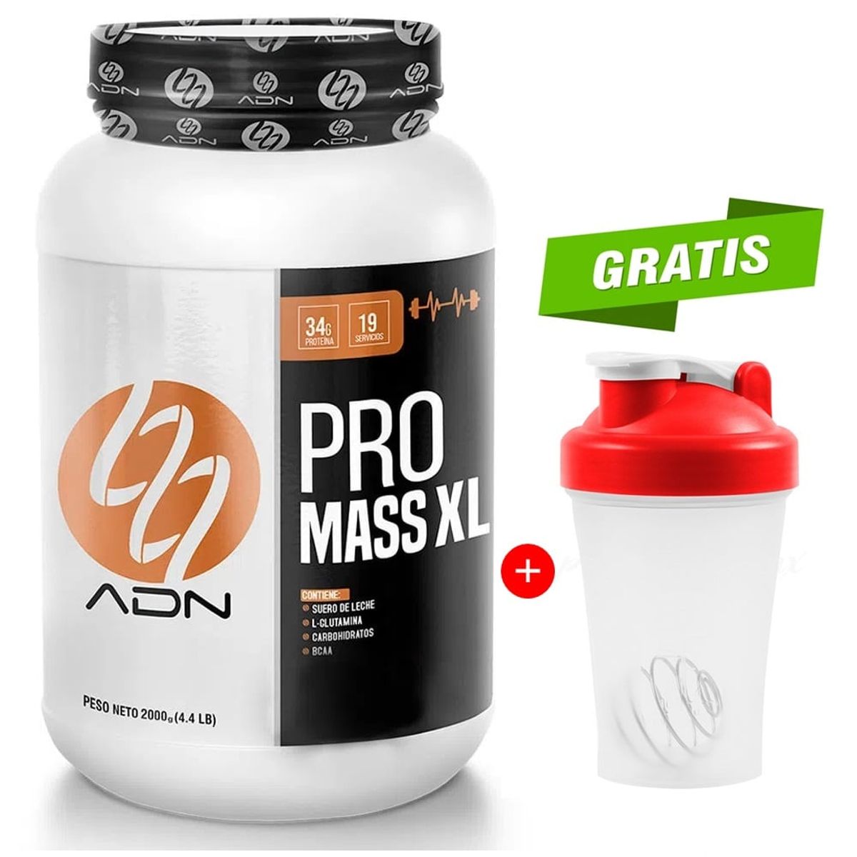 ADN - PROTEÍNA PRO MASS XL 2KG CHOCOLATE MÁS SHAKER
