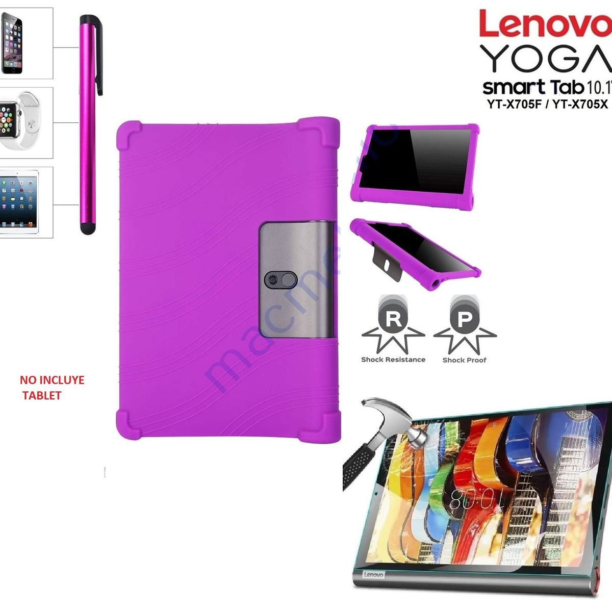GENERICO - Funda Silicona + Mica + Lapiz para Lenovo Yoga Smart Tab 10.1 YT-X705.