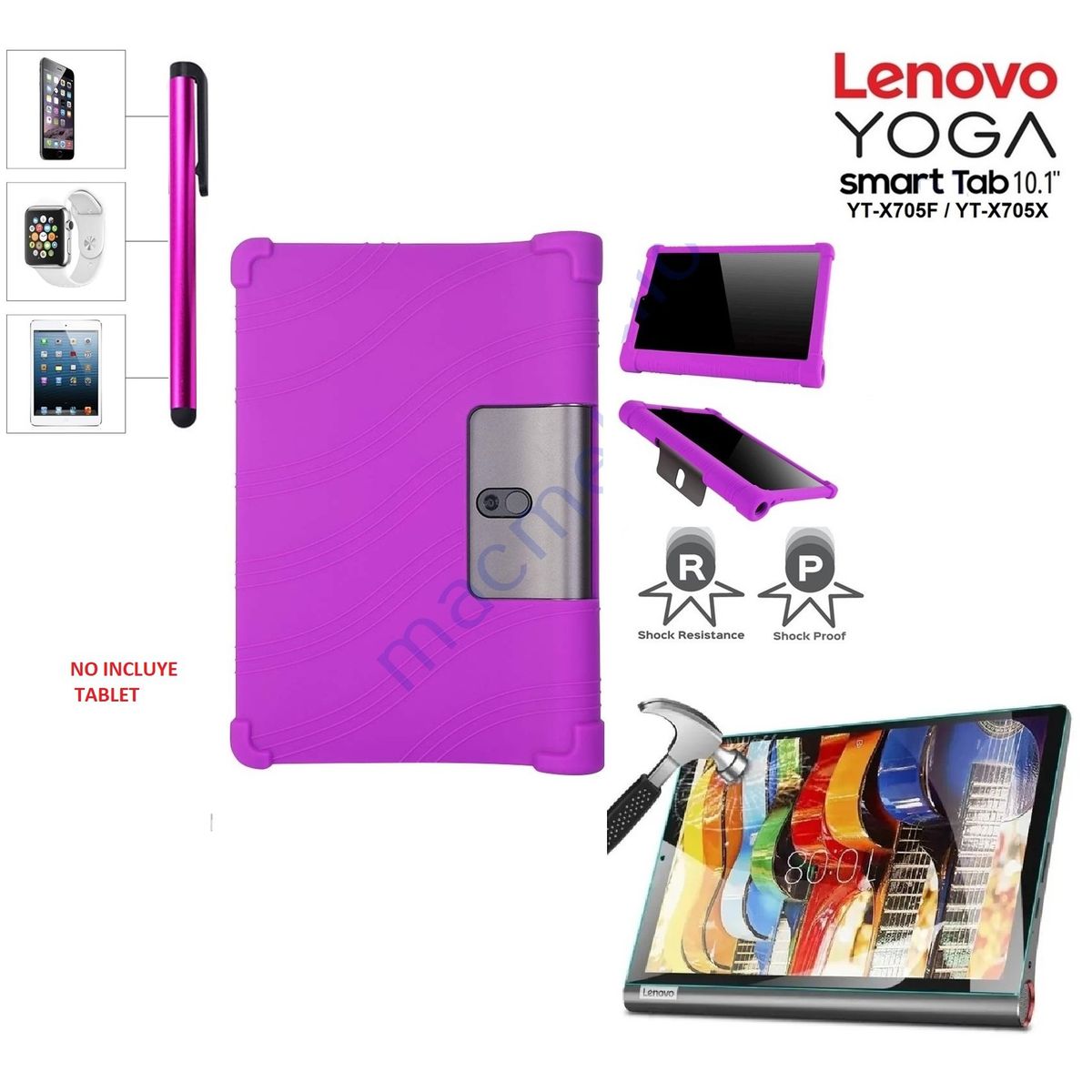 GENERICO - Funda Silicona + Mica + Lapiz para Lenovo Yoga Smart Tab 10.1 YT-X705.