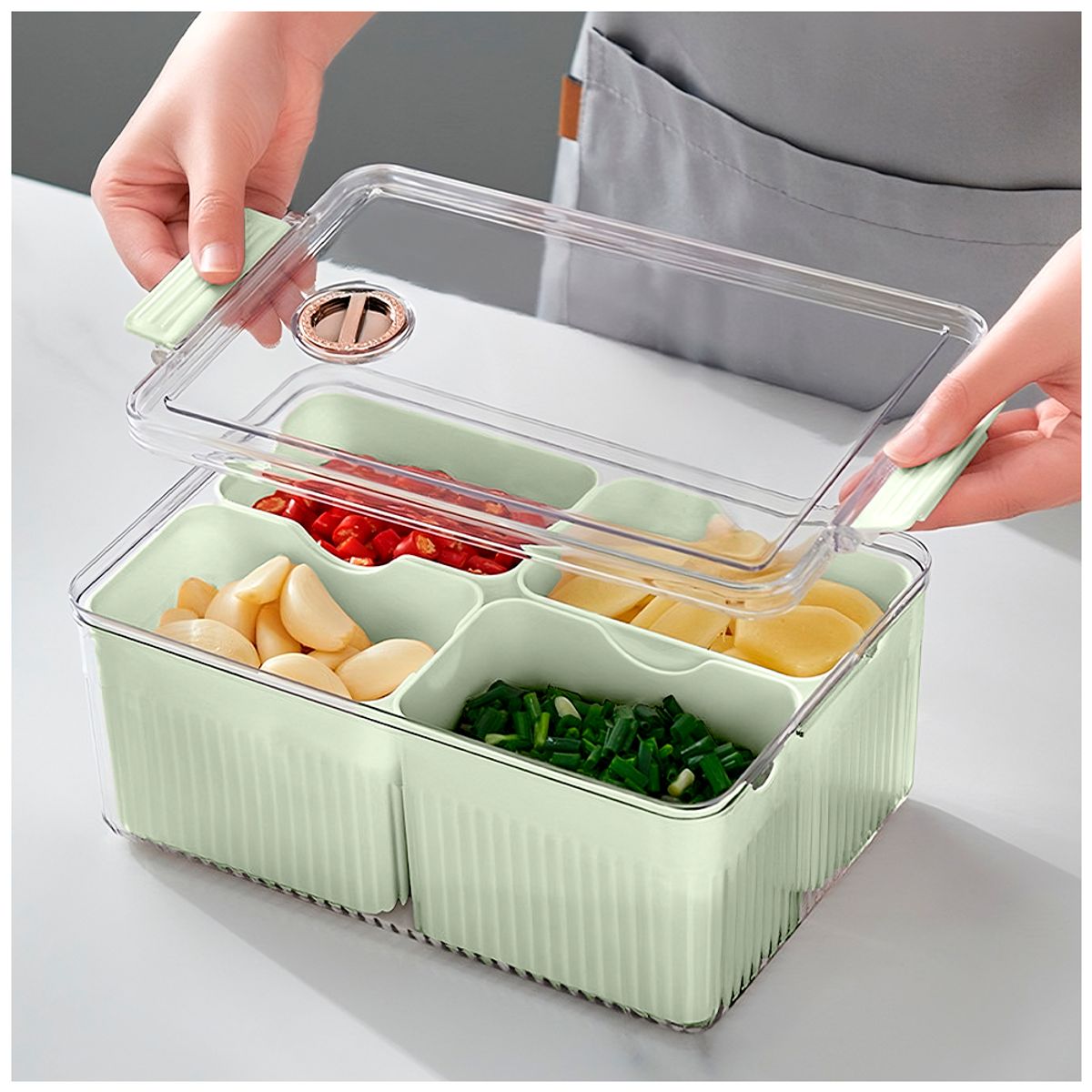 SASHIJA - Caja Organizador Contenedor Alimentos Frutas Tapa 4 Divisiones F30 VD