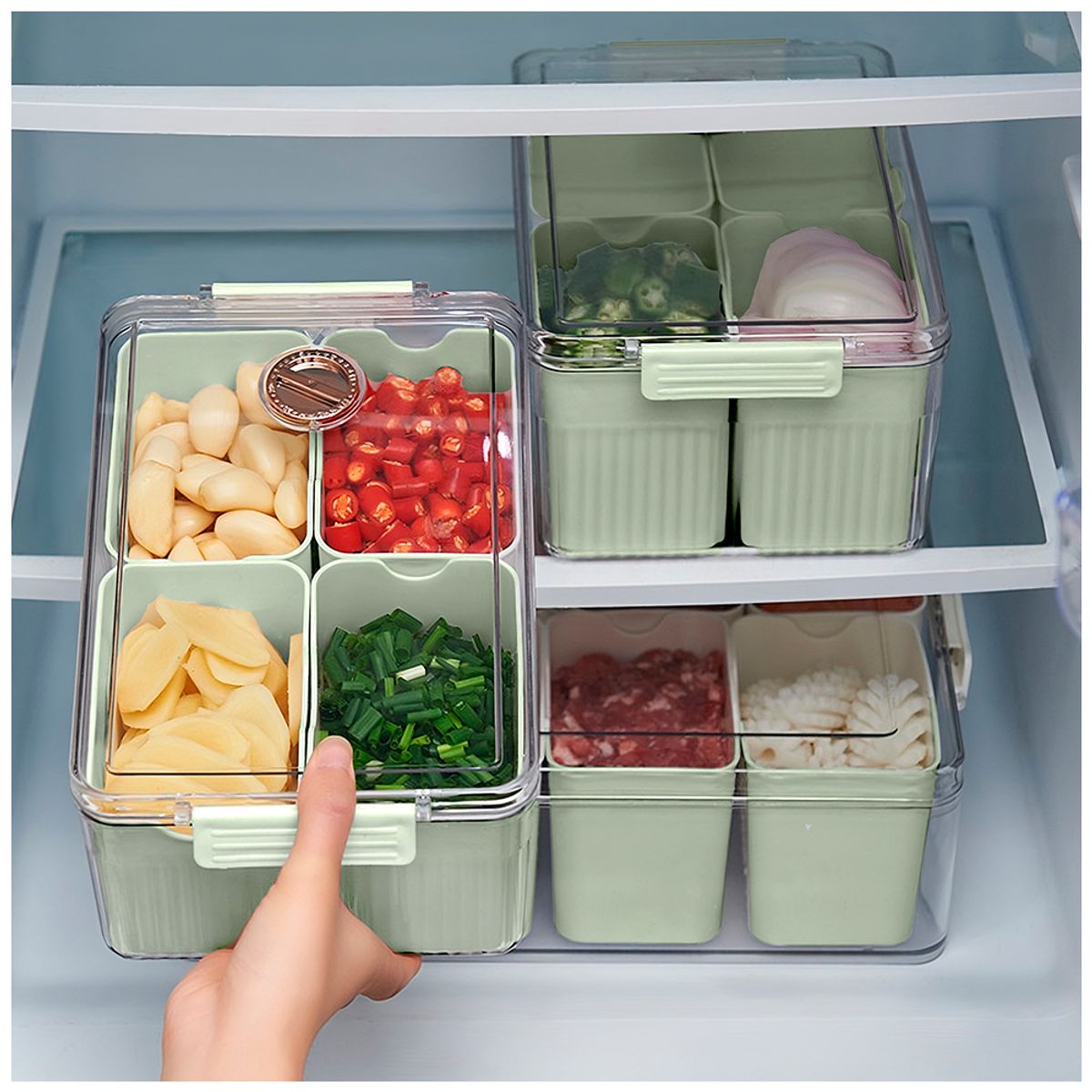 SASHIJA - Caja Organizador Contenedor Alimentos Frutas Tapa 4 Divisiones F30 VD
