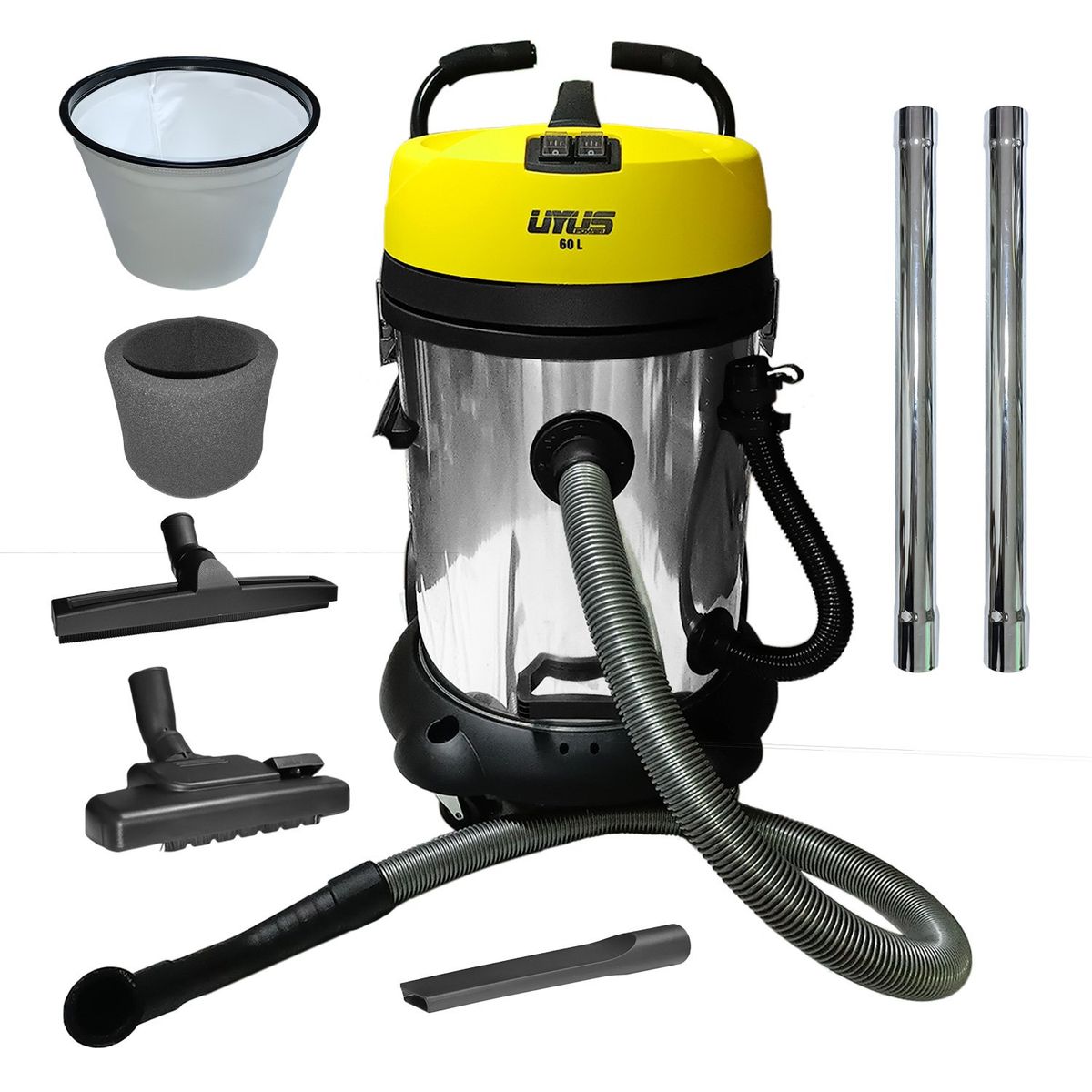 UYUSTOOLS - Aspiradora Profesional Carwash ASP60L-L 2400W 60 Litros 2 Motores