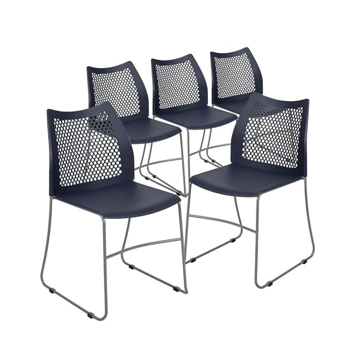 GENERICO - Juego de 5 sillas apilables con respaldar en azul marino