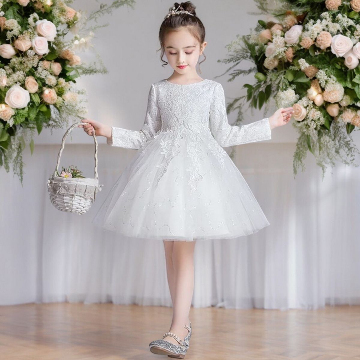 GENERICO - VESTIDO PARA  NIÑA BAUTIZO BLANCO FIESTA