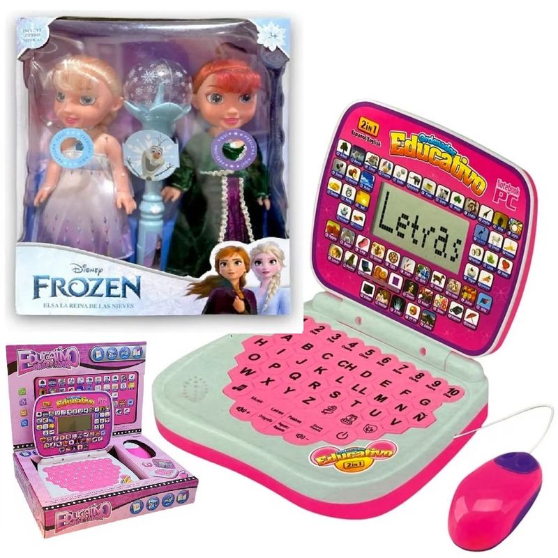 GENERICO - Pack de  Muñecas Musical  + Mini Laptop Educativo Rosa