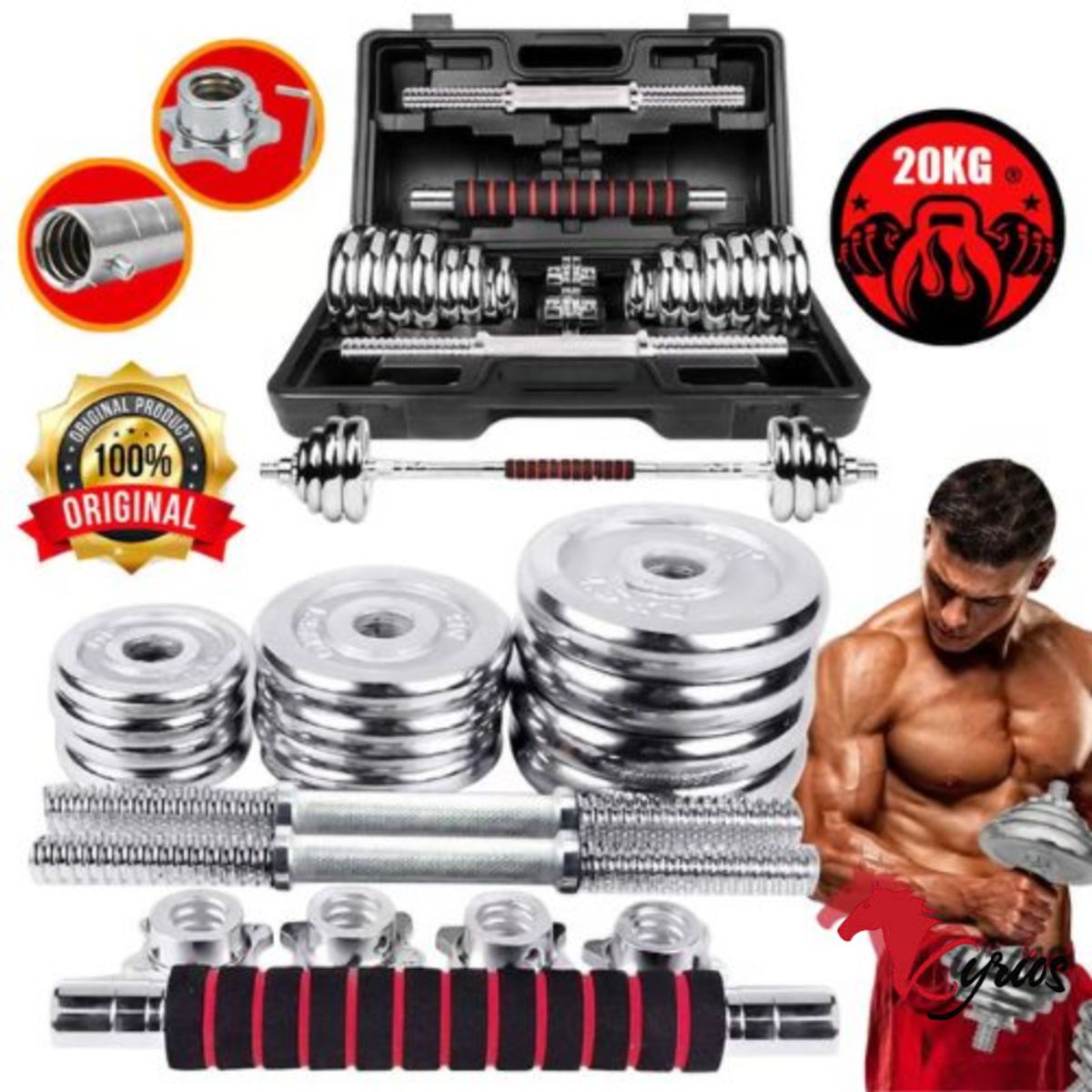 GENERICO - Kit De Mancuernas De 20 KG Cromada Con Adaptador