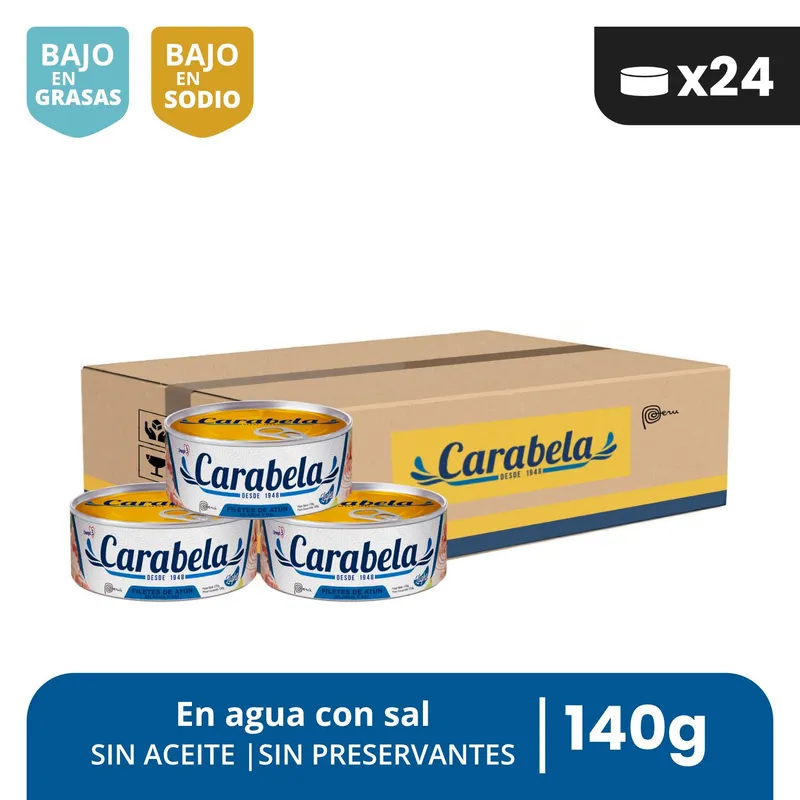 CARABELA - Filetes de Atún en agua y sal Carabela 140gr Caja x24