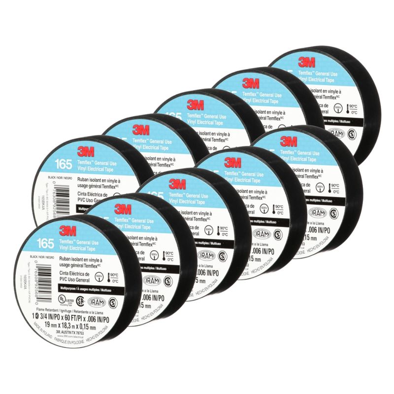 3M - Pack 10 cintas aislante vinilica 3M Temflex 165 3/4" x 18mt