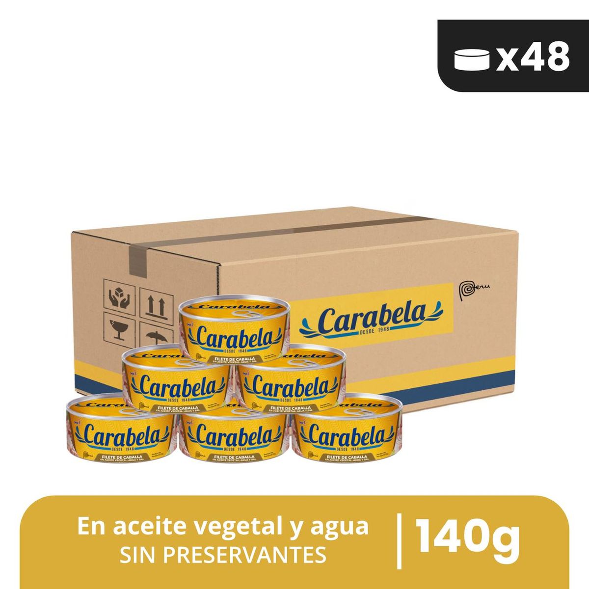 CARABELA - Filetes de Caballa en aceite vegetal Carabela 140gr Caja x48