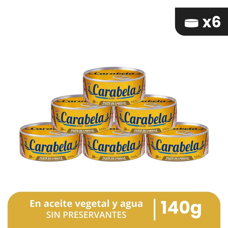 CARABELA - Filetes de Caballa en aceite vegetal Carabela 140gr Pack x6