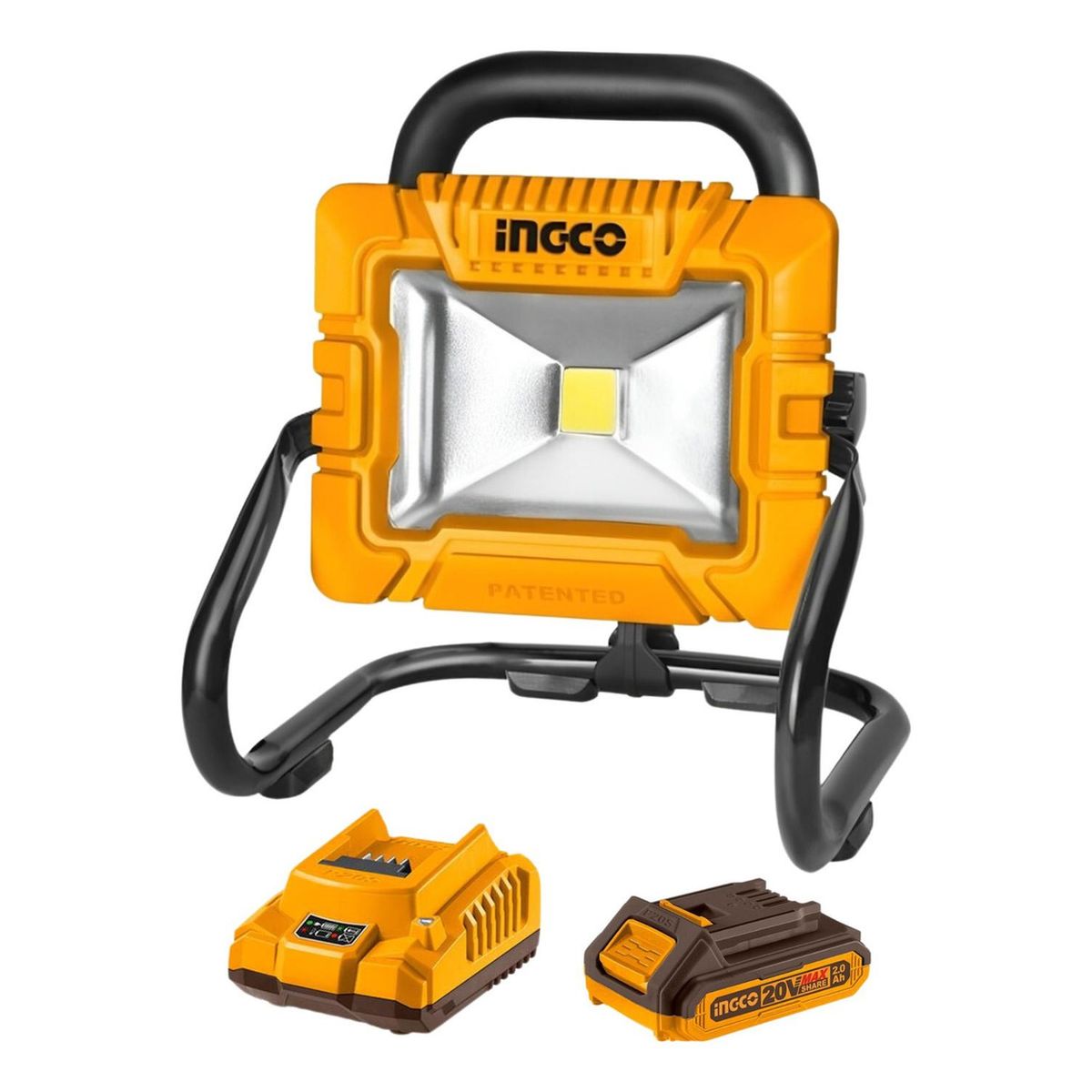 INGCO TOOLS - Reflector de 20w portatil + bateria 2ah y cargador Ingco