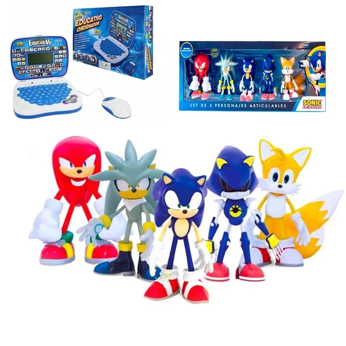 GENERICO - Set de muñecos Articulables + Mini Laptop Educativo Azul