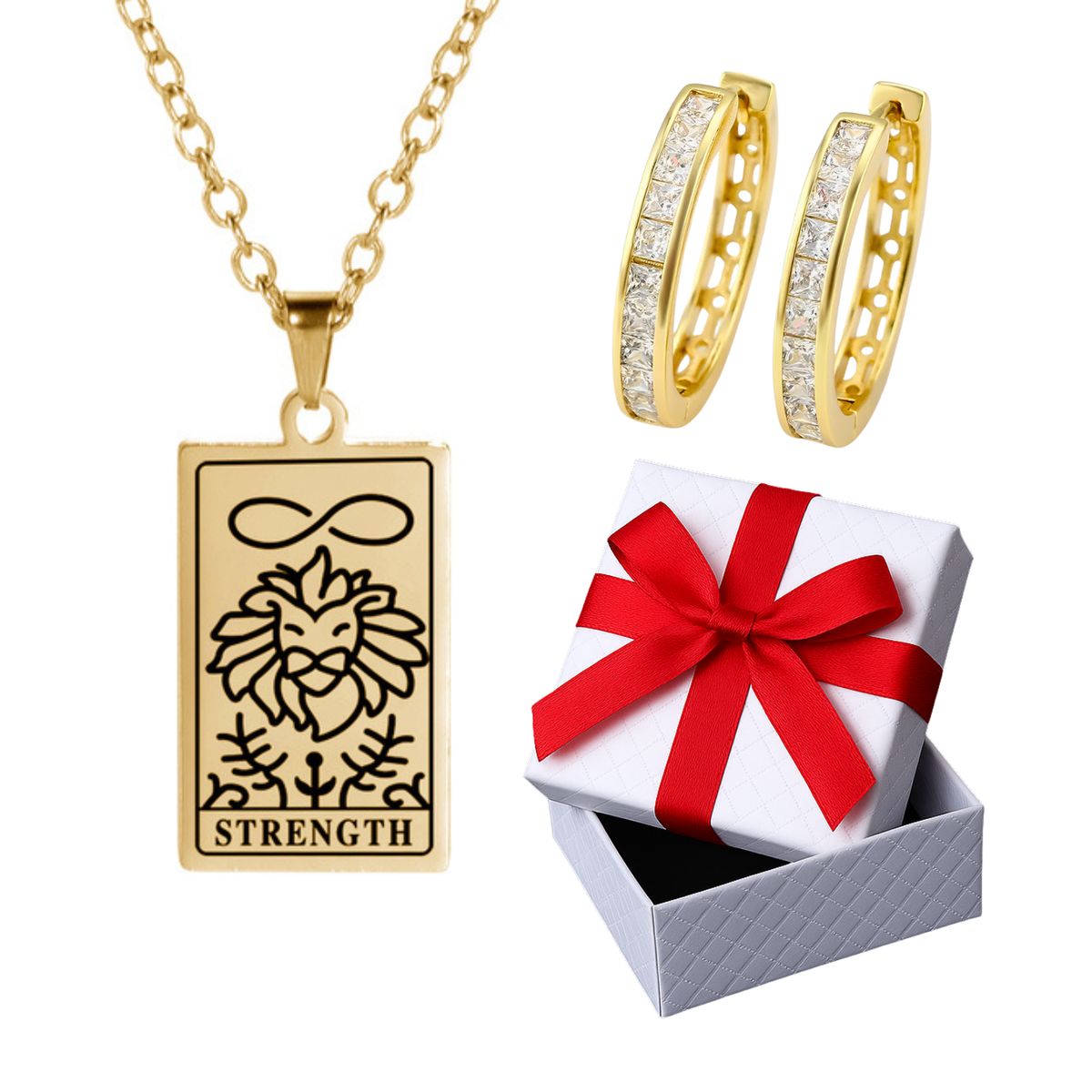 GENERICO - Collar Mujer Strength León Joya Regalo Tarot Acero Dorado