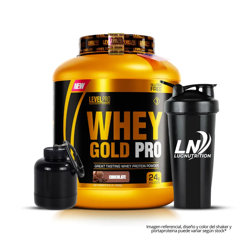 LEVEL PRO - Whey Gold Pro 3 kg Proteina Whey - Chocolate + shaker + portaproteina