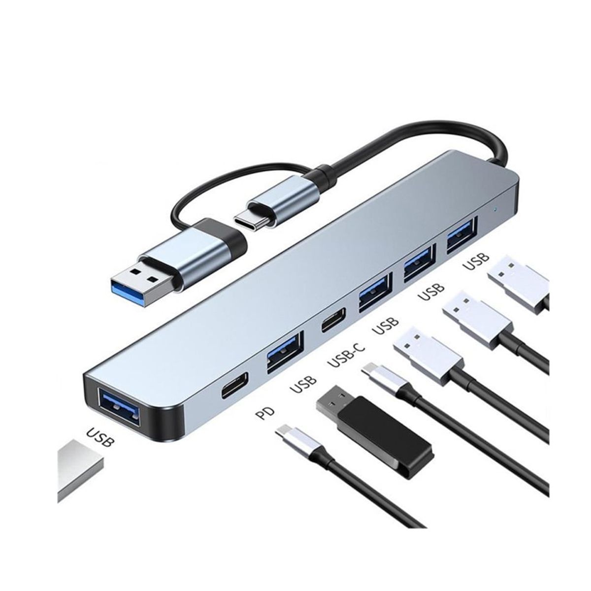 GENERICO - Adaptador 7 En 1 USB HUB con 02 Puertos