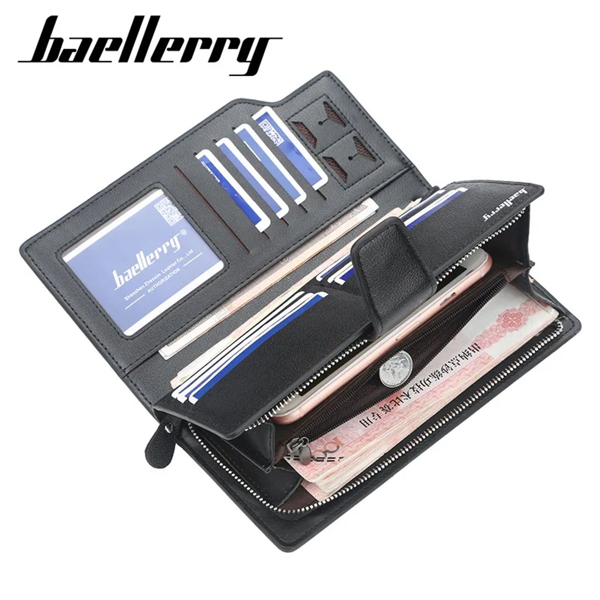 GENERICO - Baellerry Billetera Grande Negro Hombre Unisex CueroPU Cartera Genieka_.