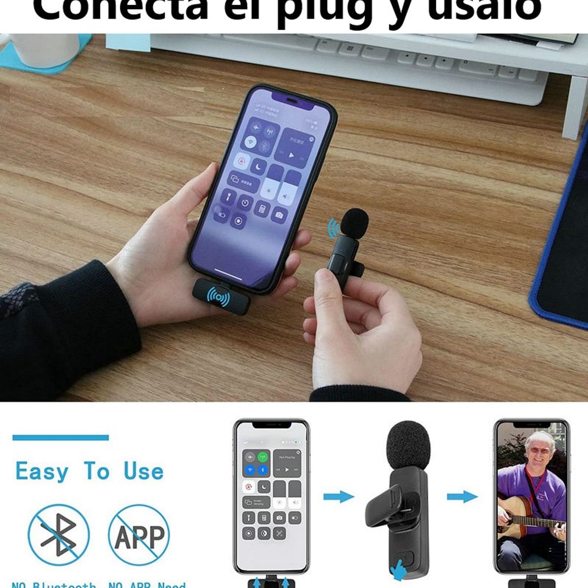 GENERICO - Micrófono inalámbrico puerto tipo C con adaptador - Negro