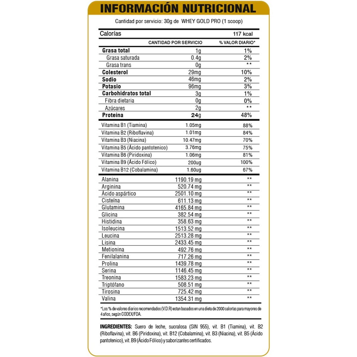 LEVEL PRO - Proteína Whey Gold Pro 6.6 Lb / 3Kg Vainilla