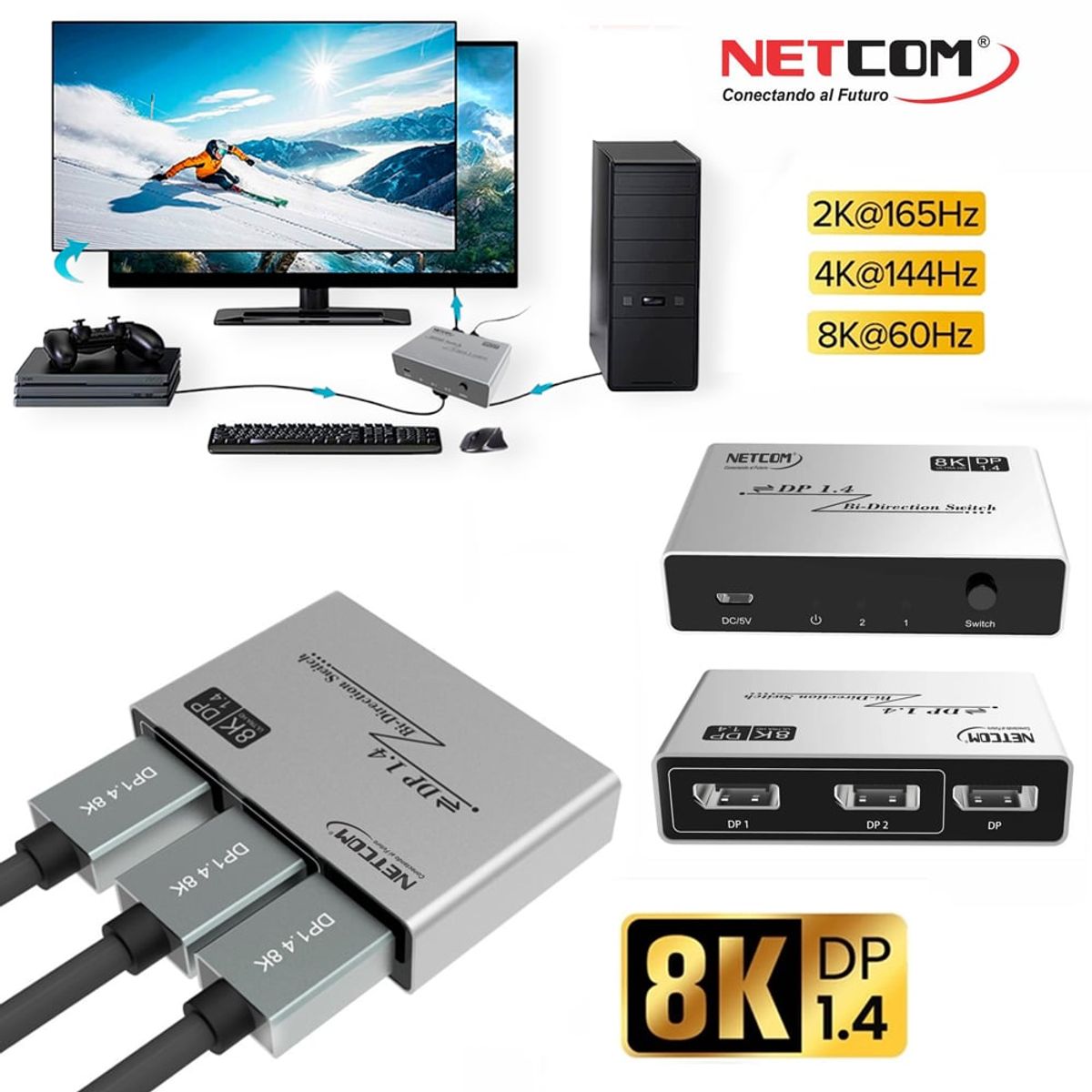 NETCOM - Switch Splitter Displayport V14 Bidireccional 8k NETCOM