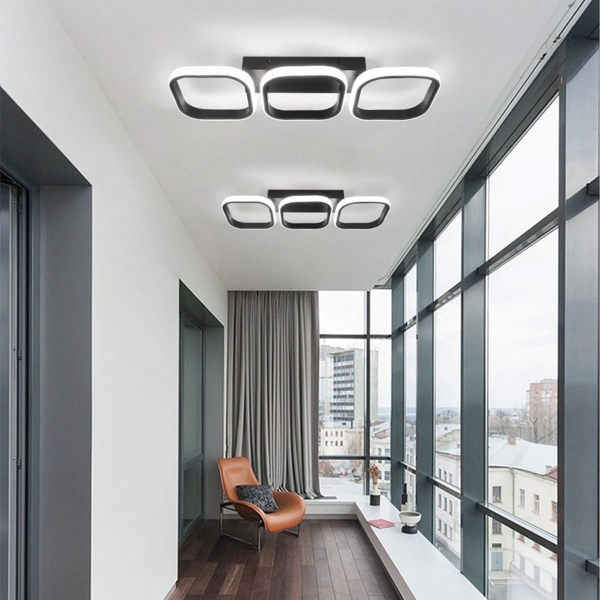 HOME NEAT - Lámpara de Techo LED 3 Anillos Rectángulos 3 Color - Negro