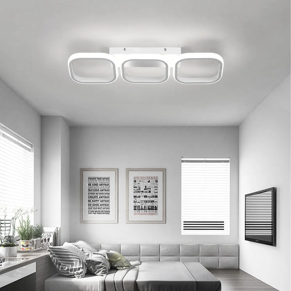 HOME NEAT - Lámpara de Techo LED 3 Anillos Rectángulos 3 Color - Blanco