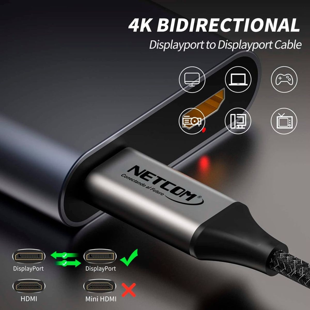 NETCOM - Cable Displayport a Displayport Netcom Pvc Macho 10 Metros 4k DP a DP