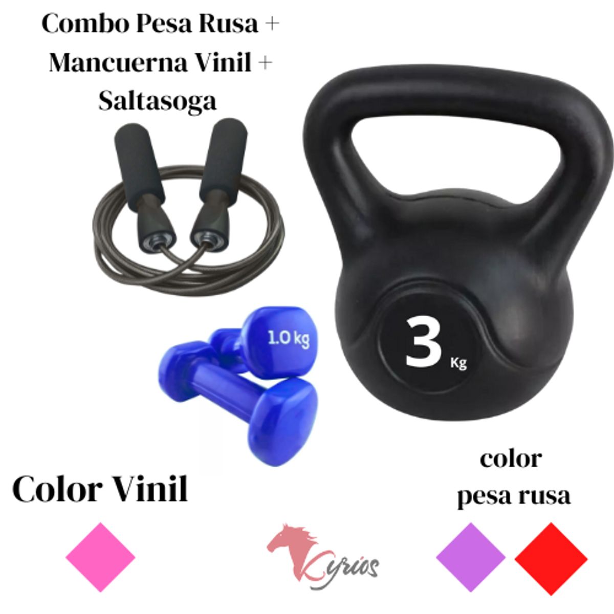 GENERICO - Combo x3 Pesa Rusa 3k + Mancuerna Vinil 1k + Salta soga