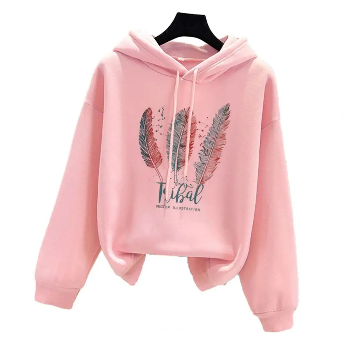 GENERICO - Polera con Capucha Mujer Estampado Suéter Sudadera Rosado Moda Genieka