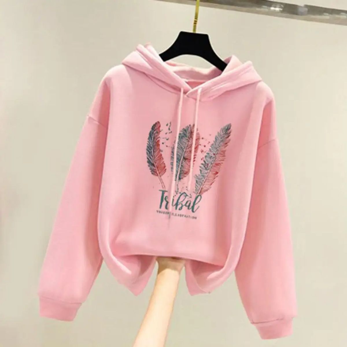 GENERICO - Polera con Capucha Mujer Estampado Suéter Sudadera Rosado Moda Genieka