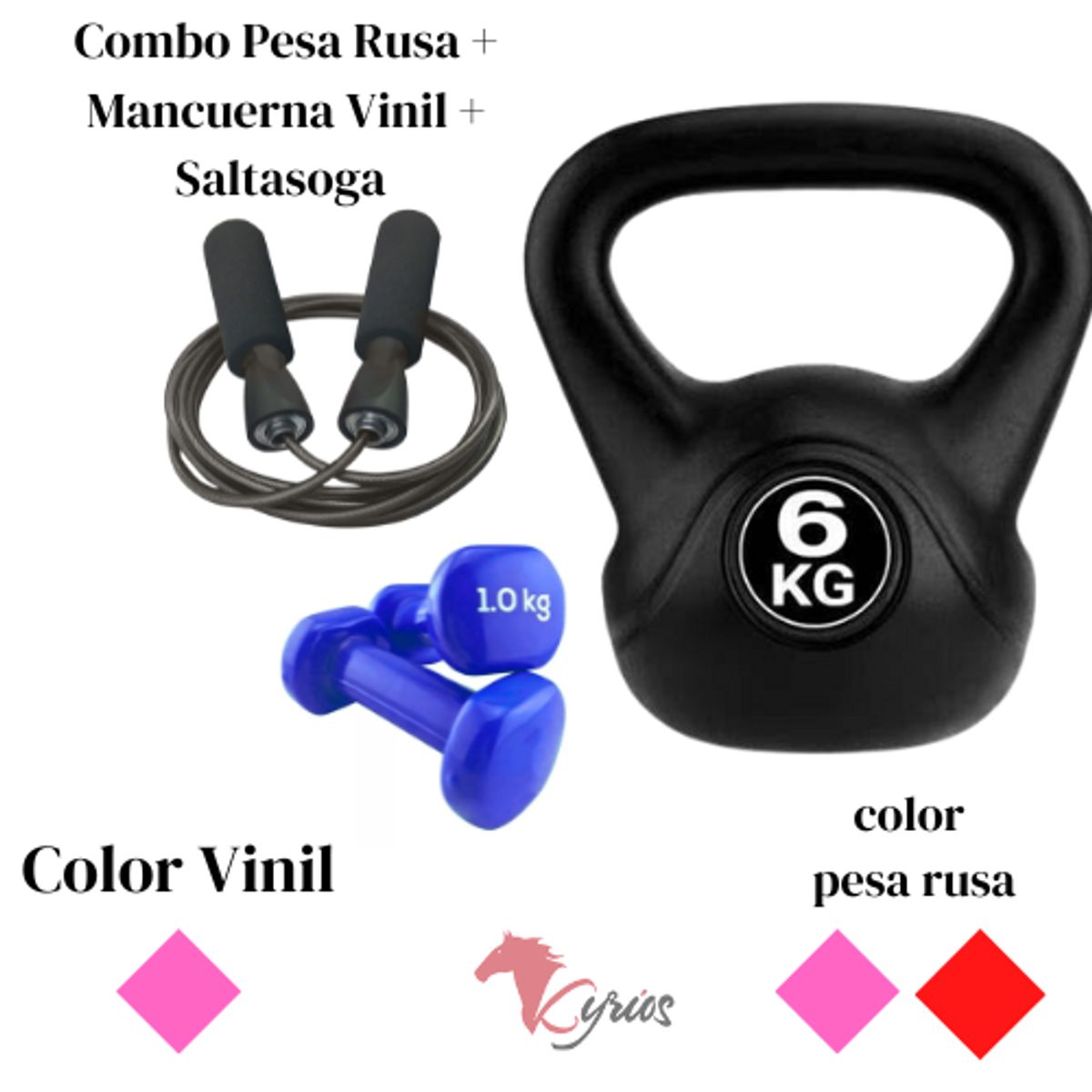 GENERICO - Pesa Rusa 6k + Mancuerna Vinil 1k + Salta soga Combo x3