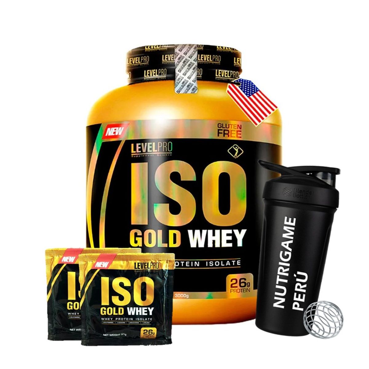 LEVEL PRO - ISO GOLD WHEY 3Kg Proteína Isolatada Sabor RICH CHOCOLATE