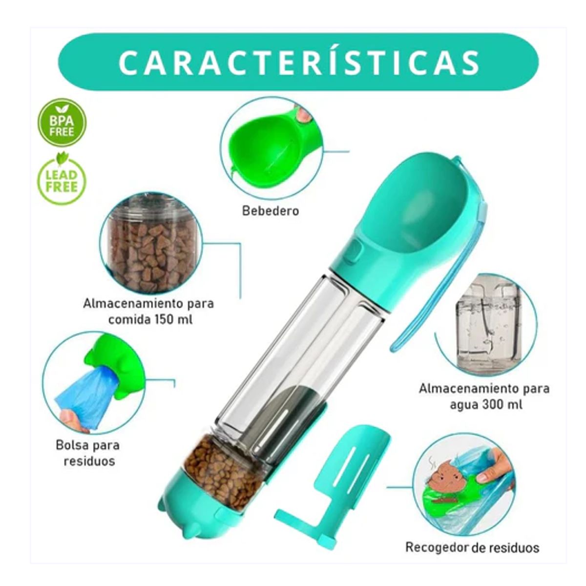 GENERICO - Bebedero Comedor Portátil para Mascotas 300ml