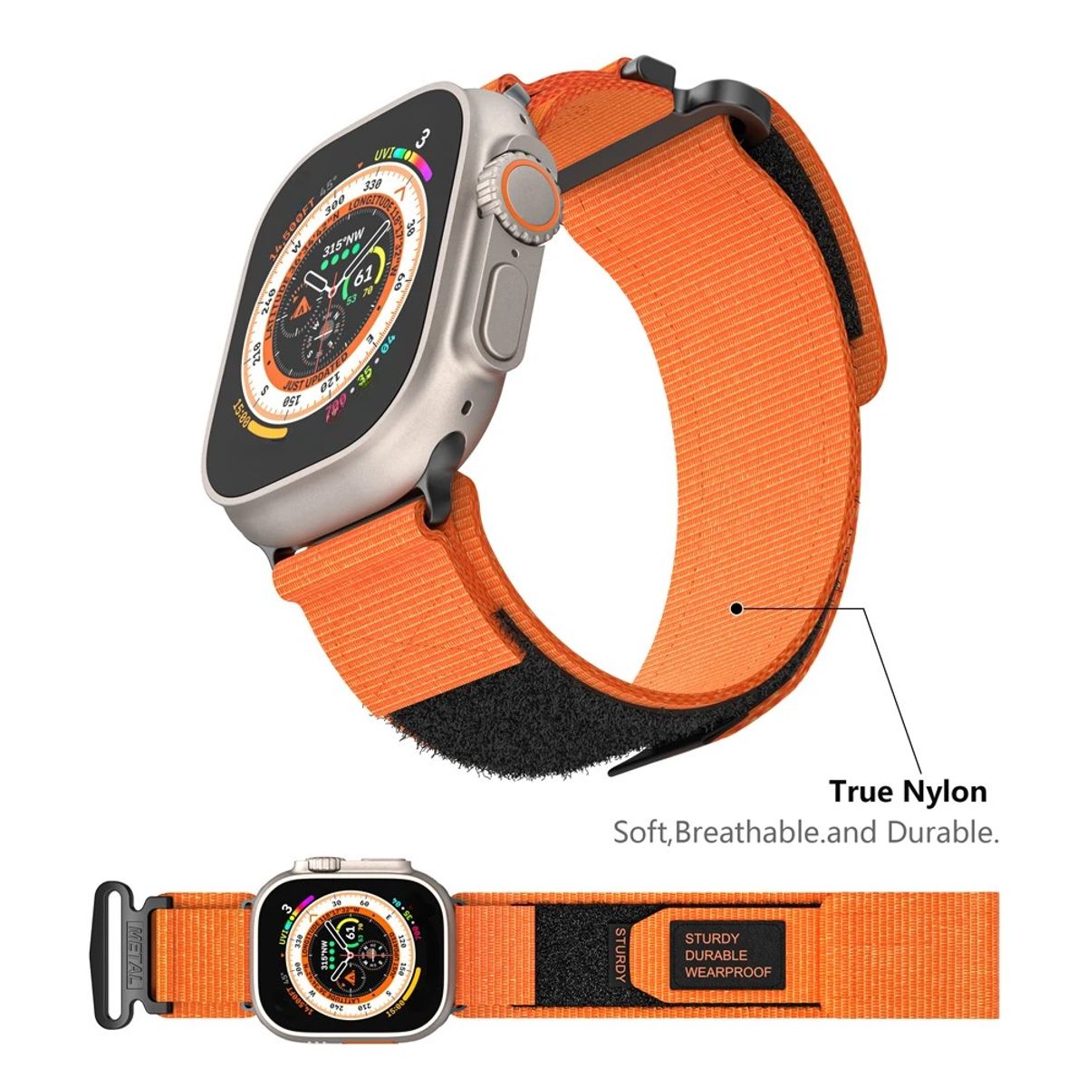 GENERICO - CORREA DE NAILON DEPORTIVA PARA APPLE WATCH 42-44-45-49MM  NARANJA