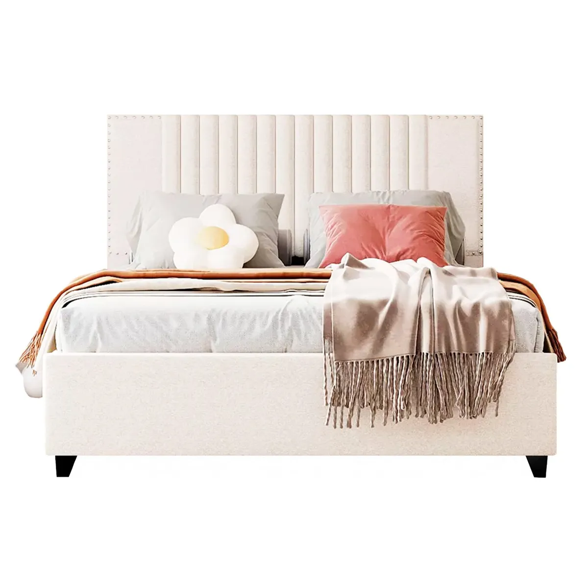 GENERICO - Cama Tapizada Listón Iris Ivory 1.5 Plz