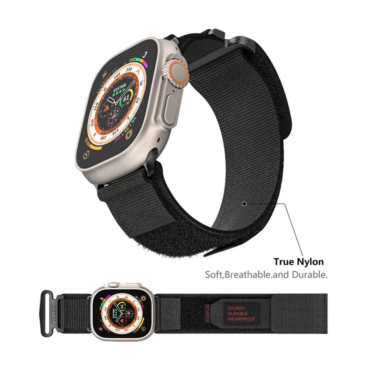 GENERICO - CORREA DE NAILON DEPORTIVA PARA APPLE WATCH 38-40-41MM  NEGRO