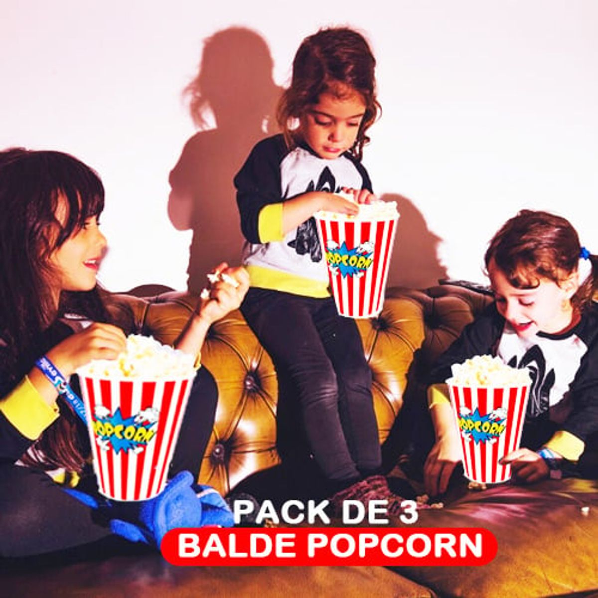GENERICO - BALDE POPCORN 16CM - SET DE 3 - ROJO