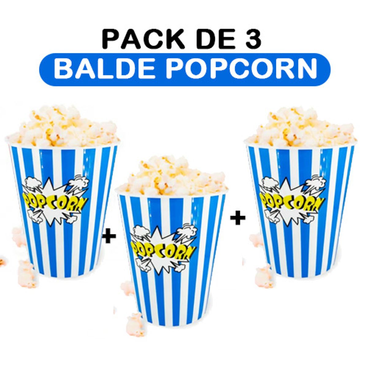 GENERICO - BALDE POPCORN 14.5CM - SET DE 3 - AZUL