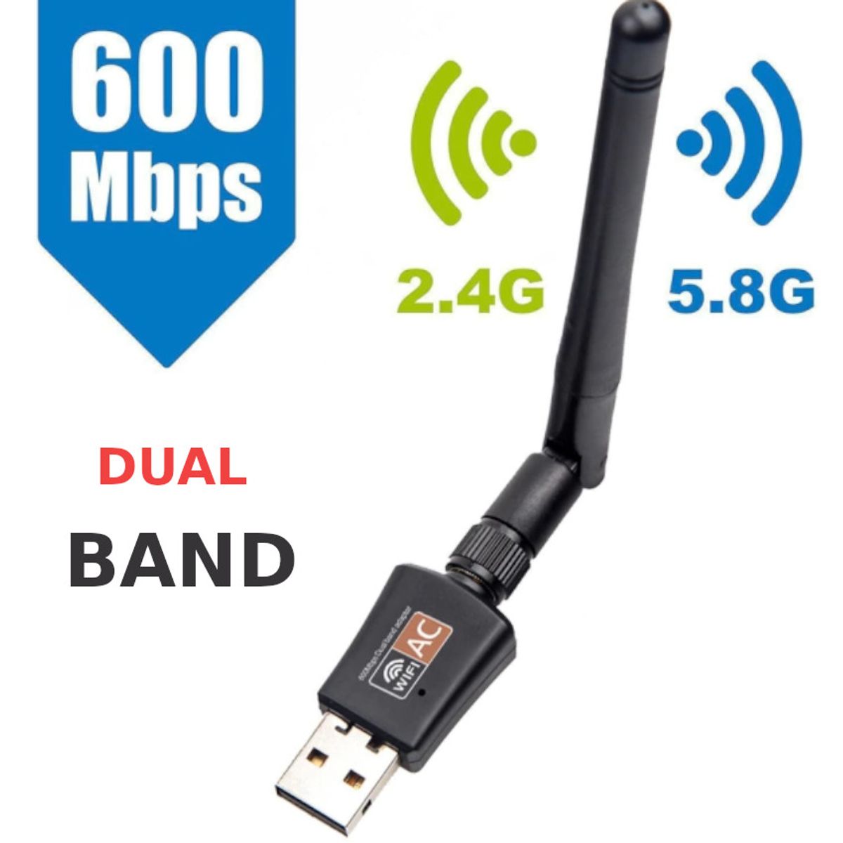 ORICO - Tarjeta De Red Wifi Usb DUAL BAND 2.4 + 5 Ghz para Pc 600 Mbps