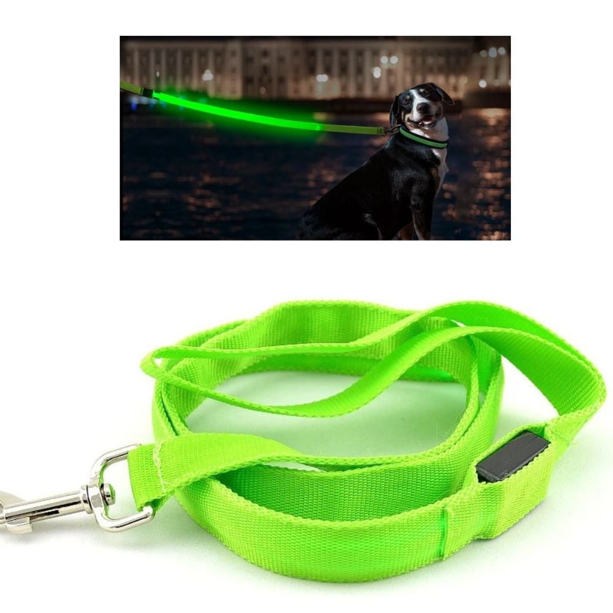 GENERICO - CORREA LED MASCOTAS VERDE 121X25CM