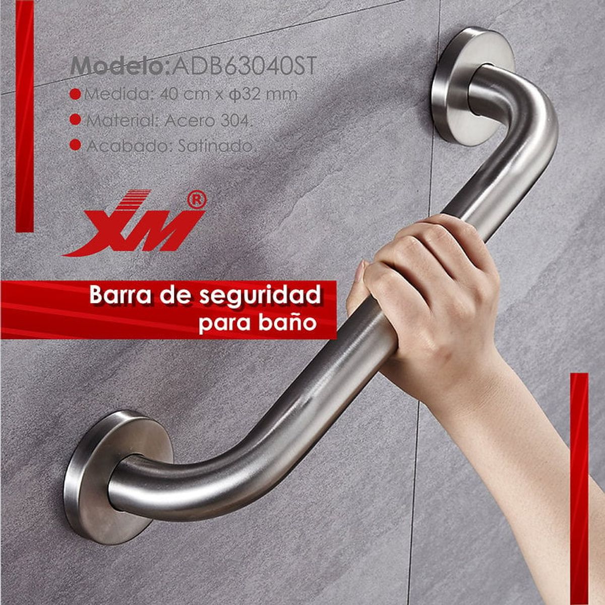 GENERICO - Barra de seguridad para Baño 40cm en Acero 304 Satinado
