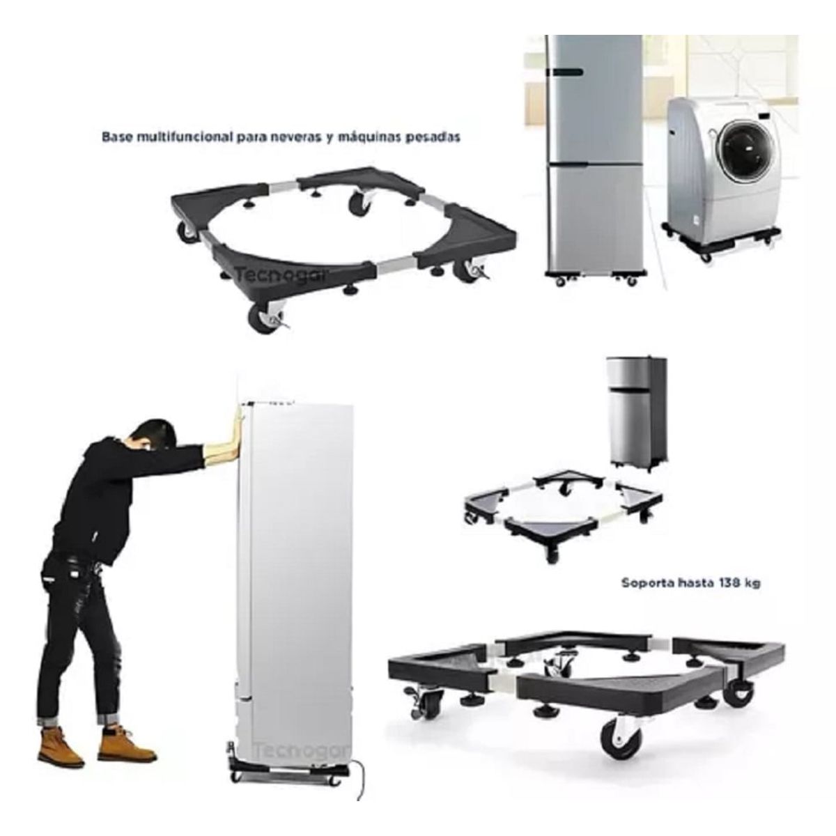 GENERICO - Base Ajustable Multifuncional con Ruedas para Electrodomésticos