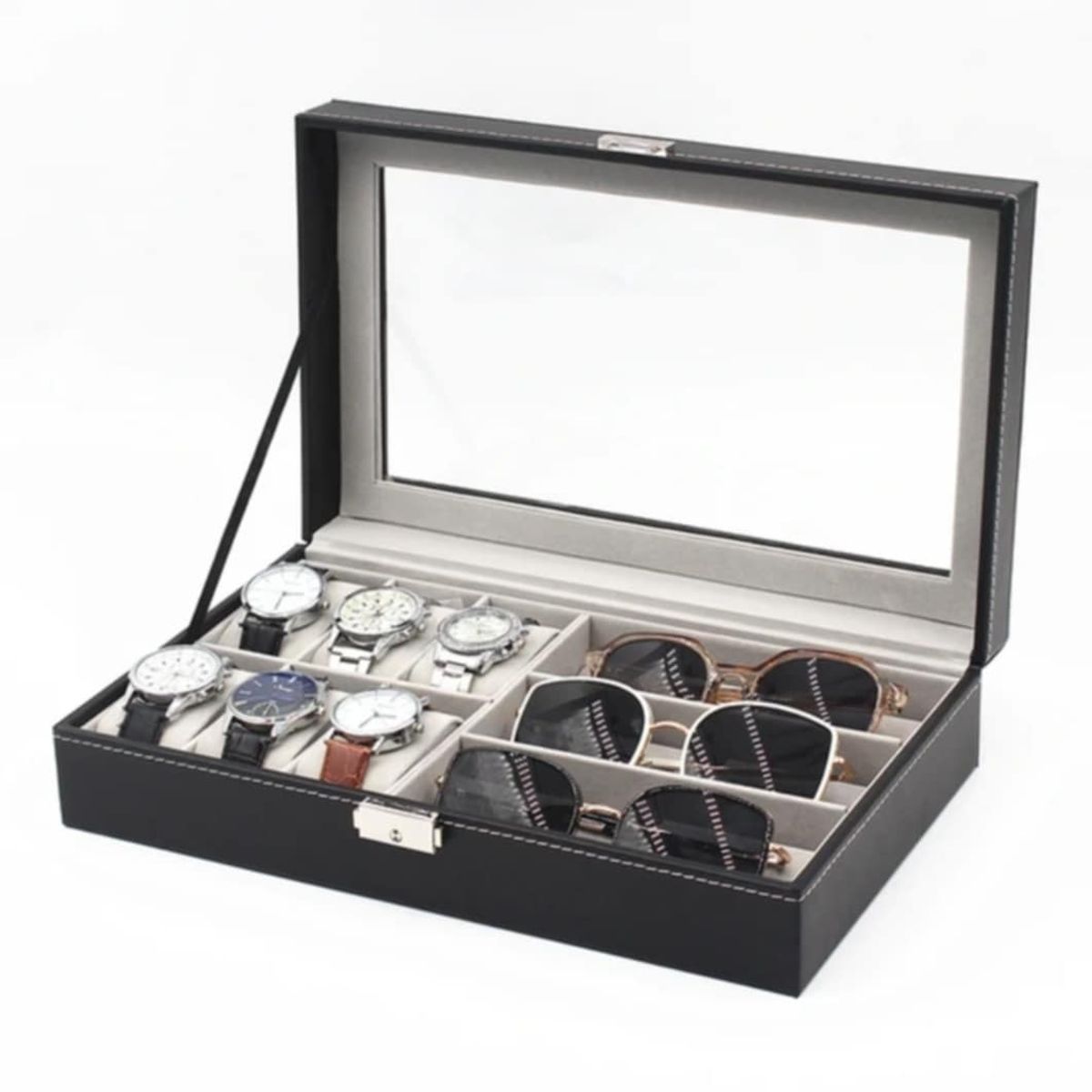 GENERICO - Caja de Relojes Organizador de Lentes Porta Reloj de Cuero
