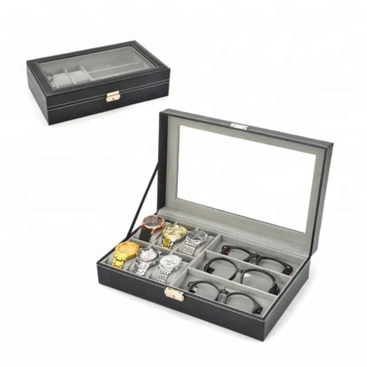 GENERICO - Porta Reloj de Cuero y Organizador de Aretes Collar Lentes