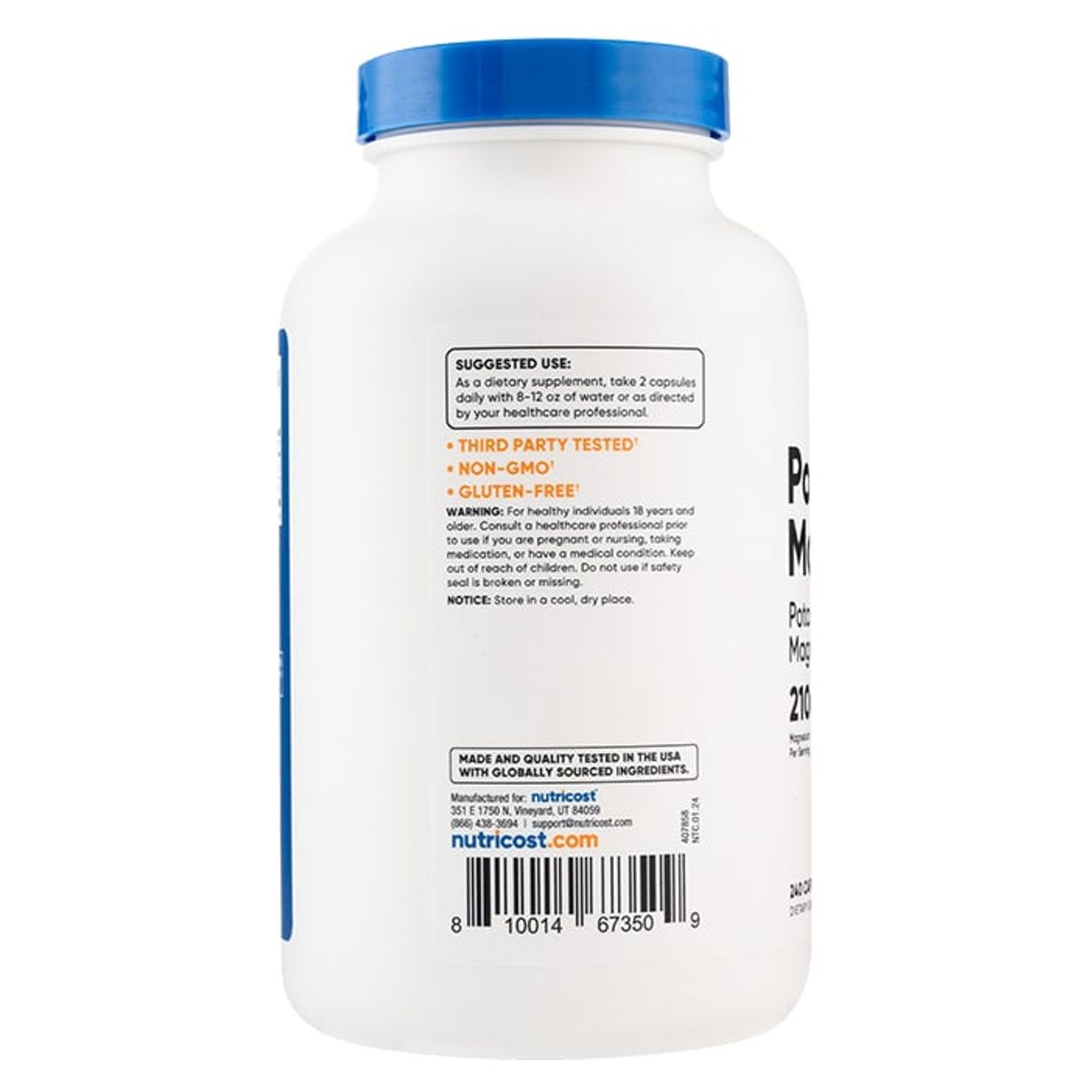 NUTRICOST - Citrato Magnesio + Citrato Potasio - 240 Cápsulas