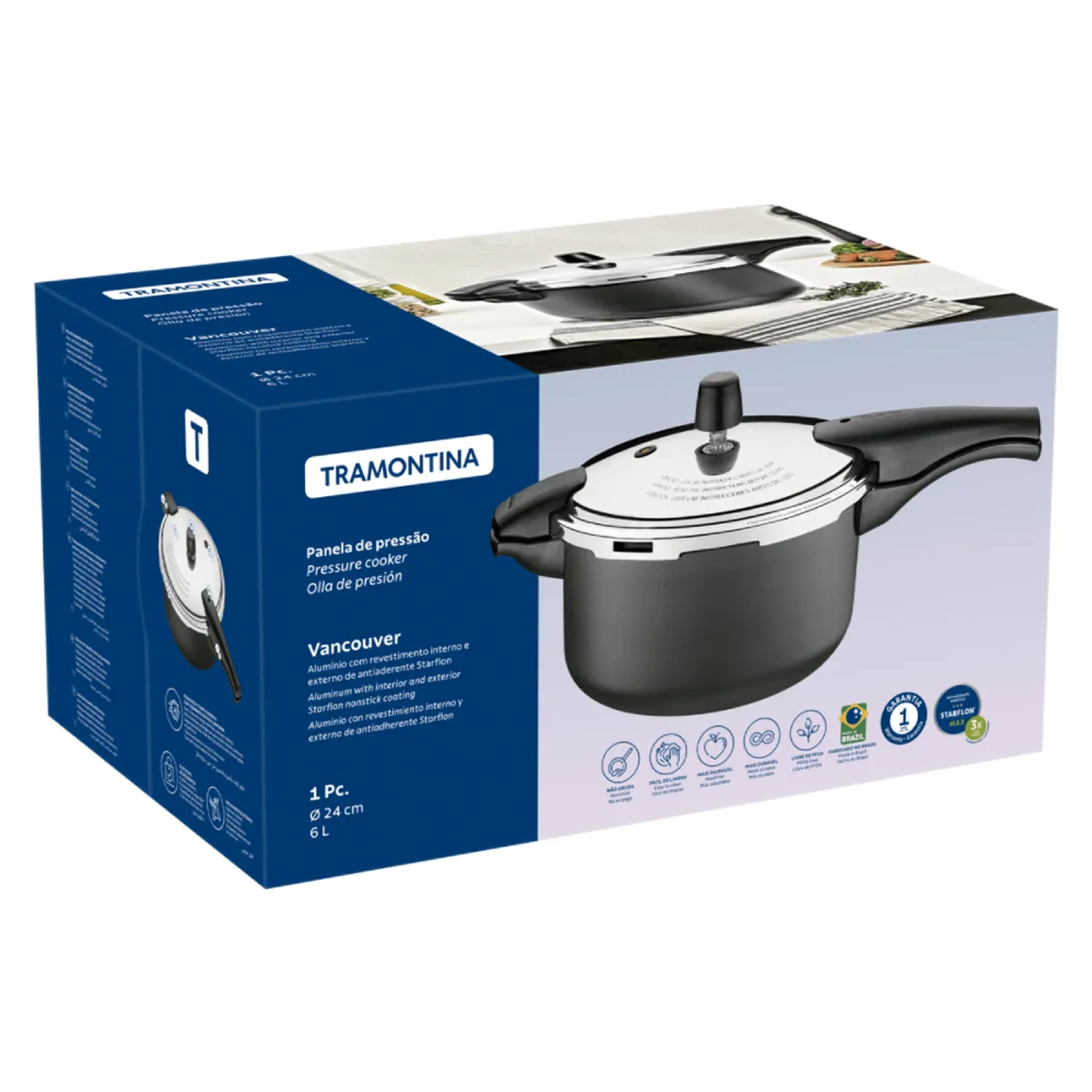 TRAMONTINA - Olla de Presión Tramontina Vancouver en Aluminio Grafito 24 cm 6 L