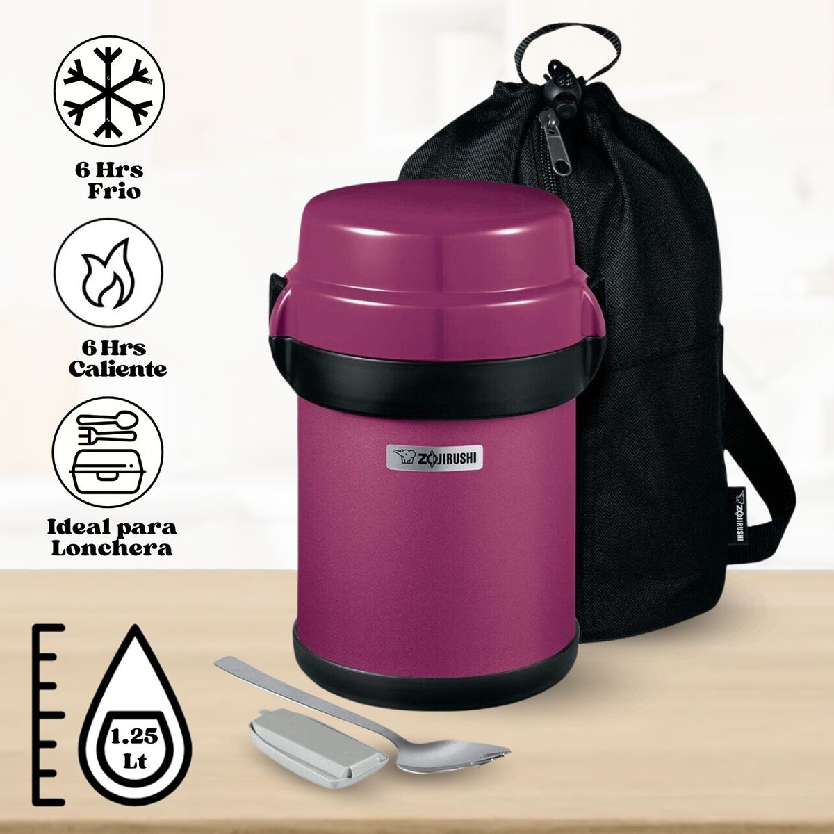ZOJIRUSHI - Termo de Comida Acero Inoxidable 4 Divisiones Rosado