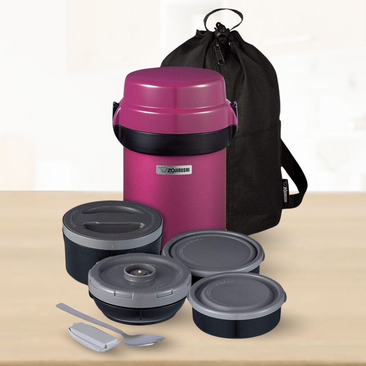 ZOJIRUSHI - Termo de Comida Acero Inoxidable 4 Divisiones Rosado
